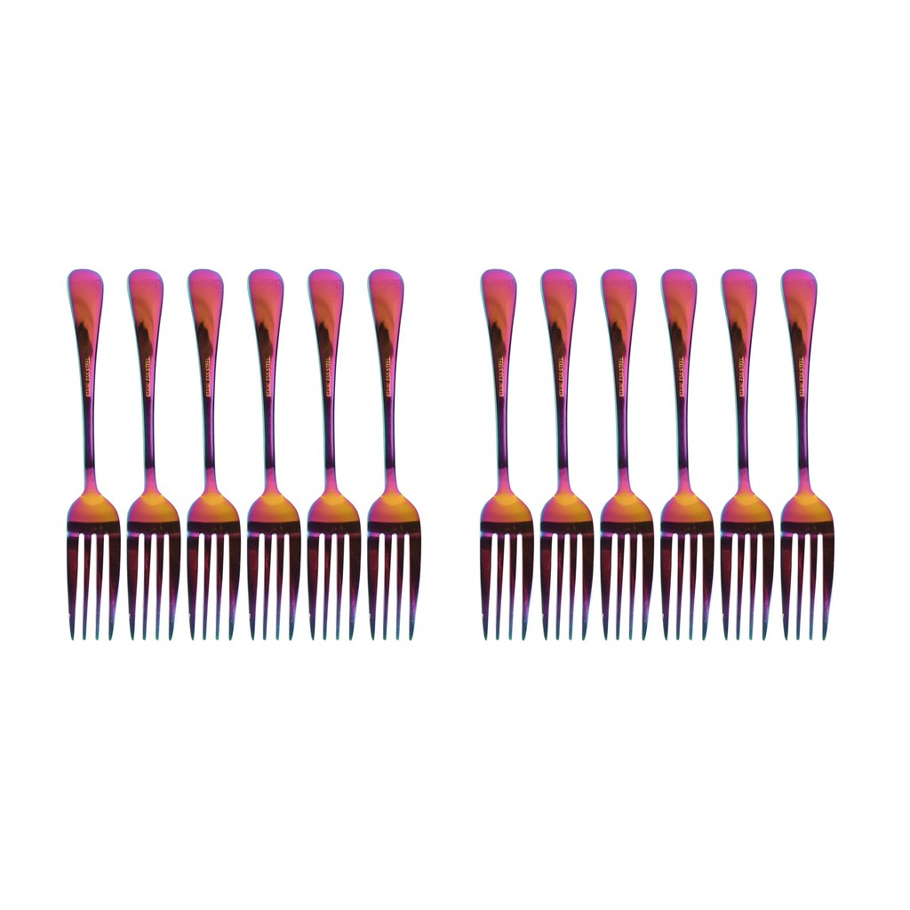 Stainless Steel Table Forks Set, 12Pcs Rainbow Color Stainless Steel Tablee Dinnere Set, Fork(20Cm/7