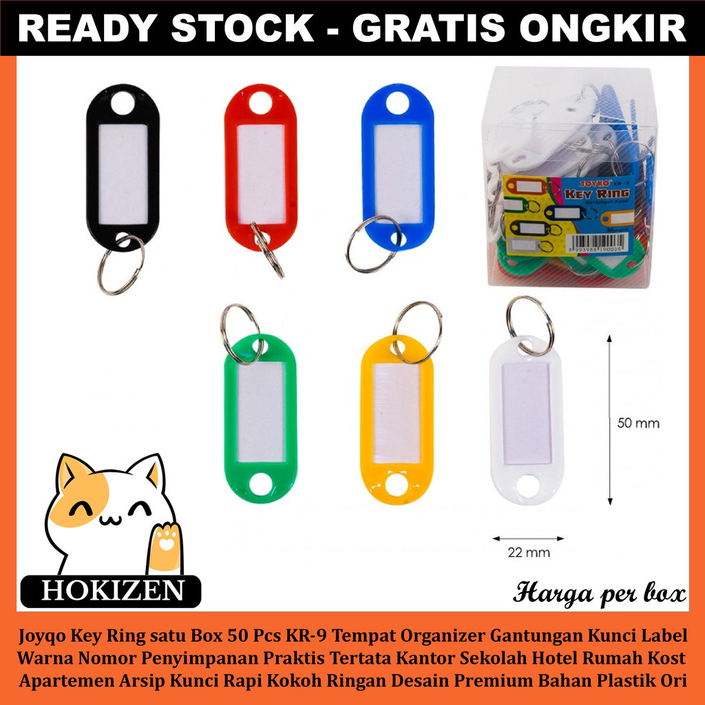 Joyqo Key Ring satu Box 50 Pcs KR-9 Tempat Organizer Gantungan Kunci Label Warna Nomor Penyimpanan P