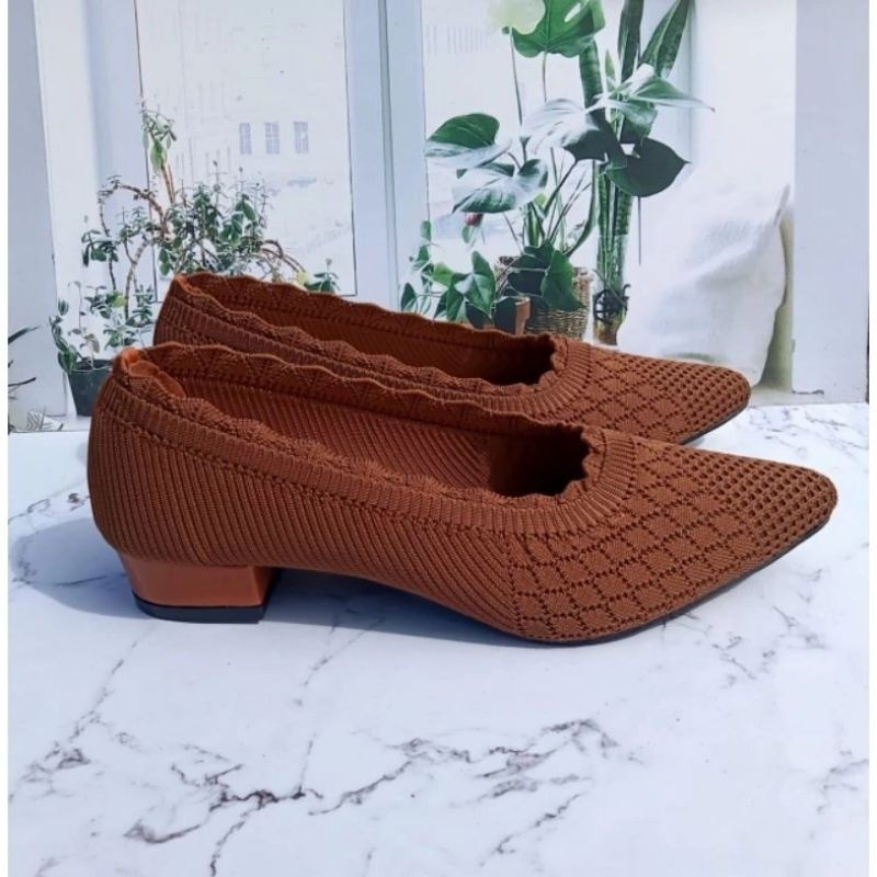 Sepatu Pantopel Wanita Hak 3cm Upper Rajut Import