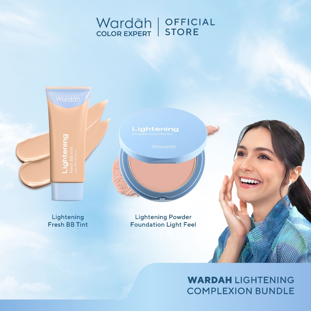 WARDAH Paket Lightening Powder Foundation Light Feel 12 g + Lightening Fresh BB Tint 30 ml - Makeup 