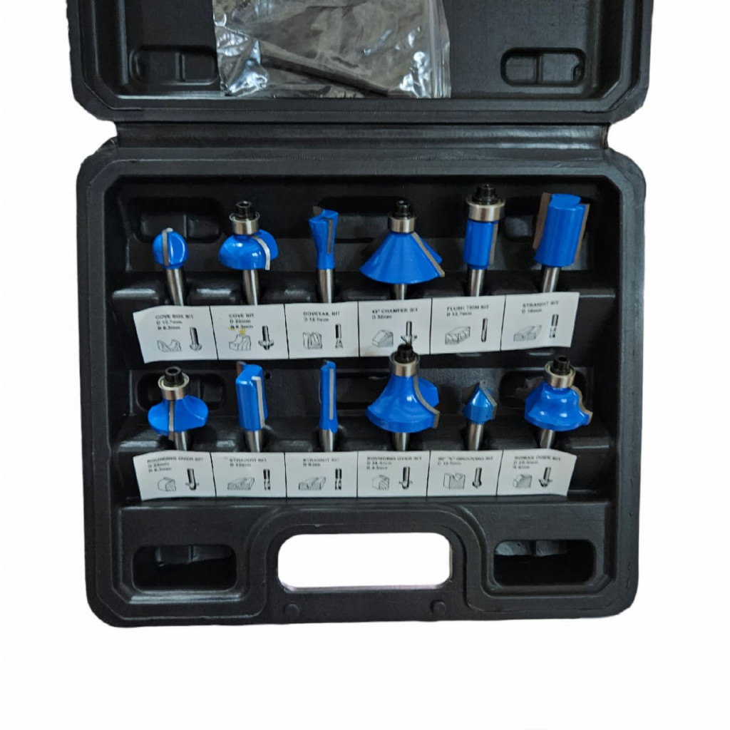 TSR - Mata Profil Kayu Set 12 pcs Lengkap Mata Trimmer Router Bits Set 1/4