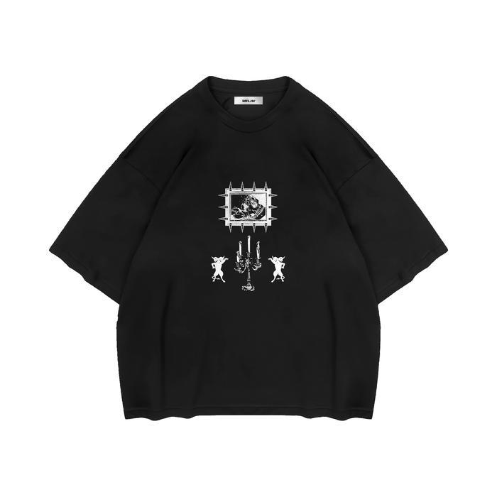 (COD) MRJN - Black Oversize T-shirt The Gifted kaos hitam Combed Pria Baju Distro - L