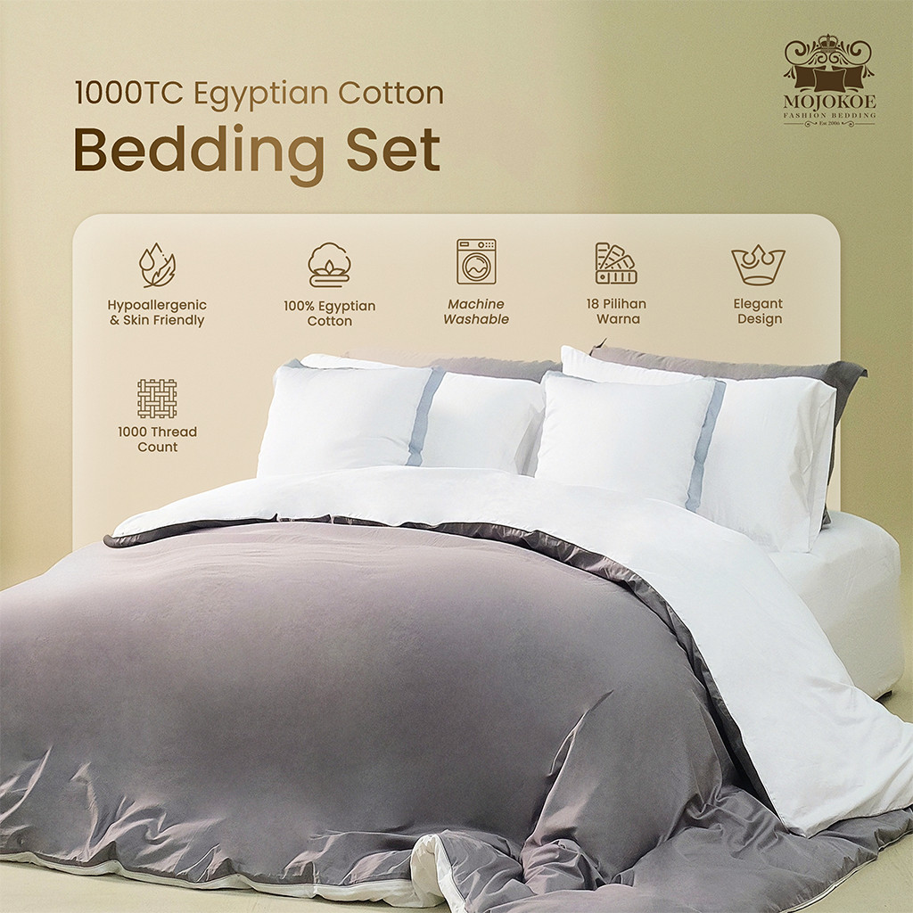 MOJOKOE Sprei Bedcover Organic Egyptian Cotton 1000 Thread Count Bedding