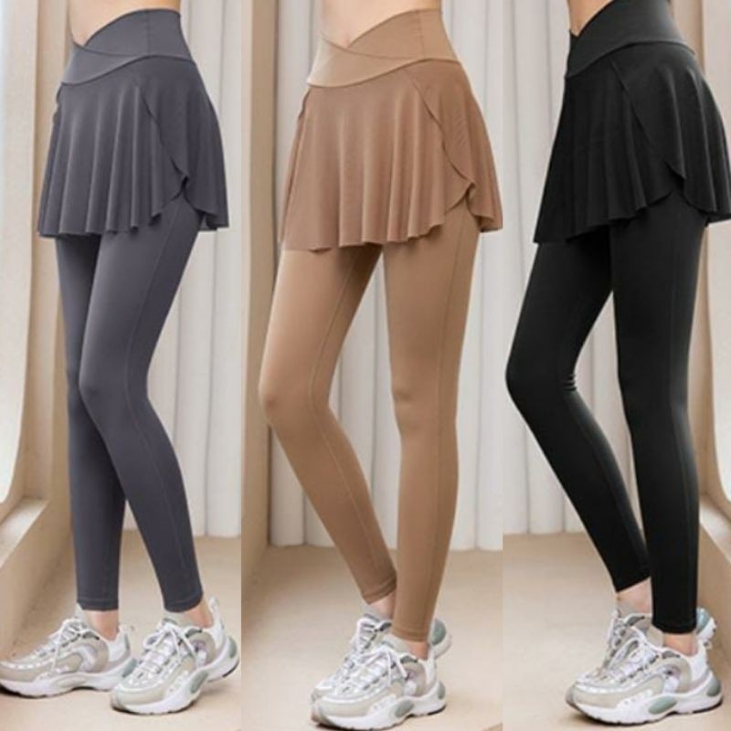 Kinarastorez - Celana Legging Rok Dua Layer Olahraga Senam Gym Fitness Wanita 366