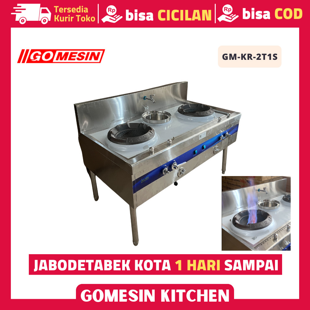 Kompor Gas Kwali Range Gomesin KR-2T1S 2 Tungku 1 Soup Stainless - Api Besar