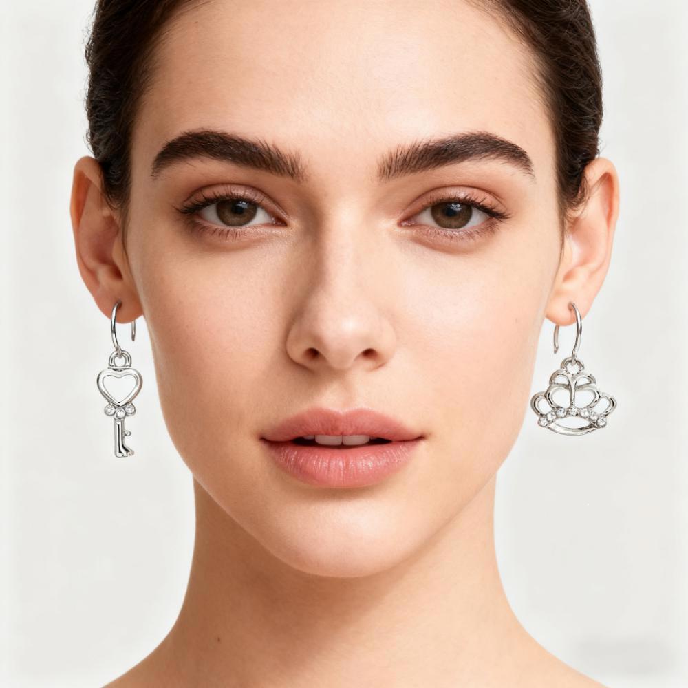 Anting Mahkota dan Baton Glamorousky yang Elegan dengan Kristal Austria Perak - Kilau Tiara Modern u