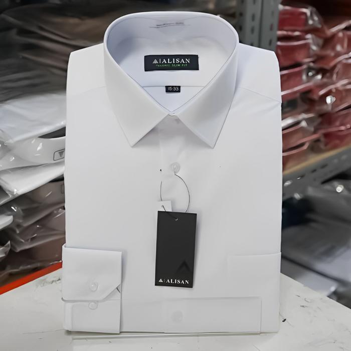 SALE - Alisan Kemeja Formal Slim Fit Polos Lengan Panjang Premium Executive Hitam Pria Putih Kantor 