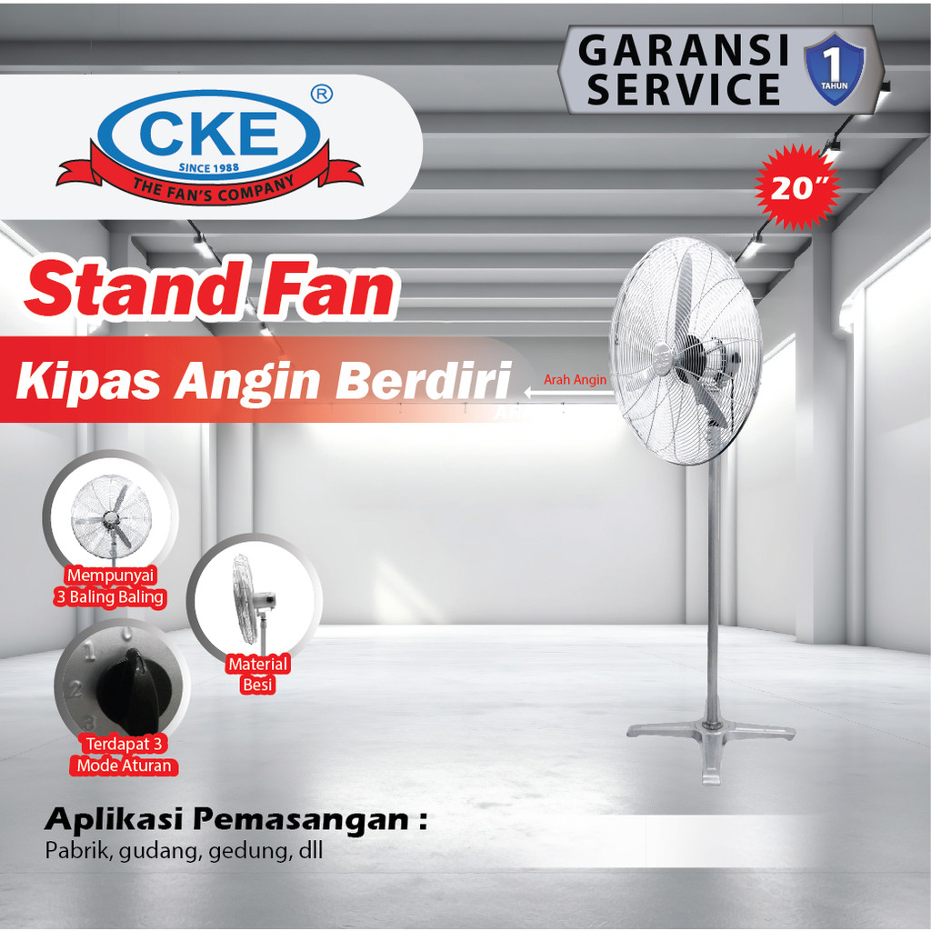 CKE Stand Fan 20 Inch Kipas Industri Berdiri untuk Gudang Pabrik Workshop 20"
