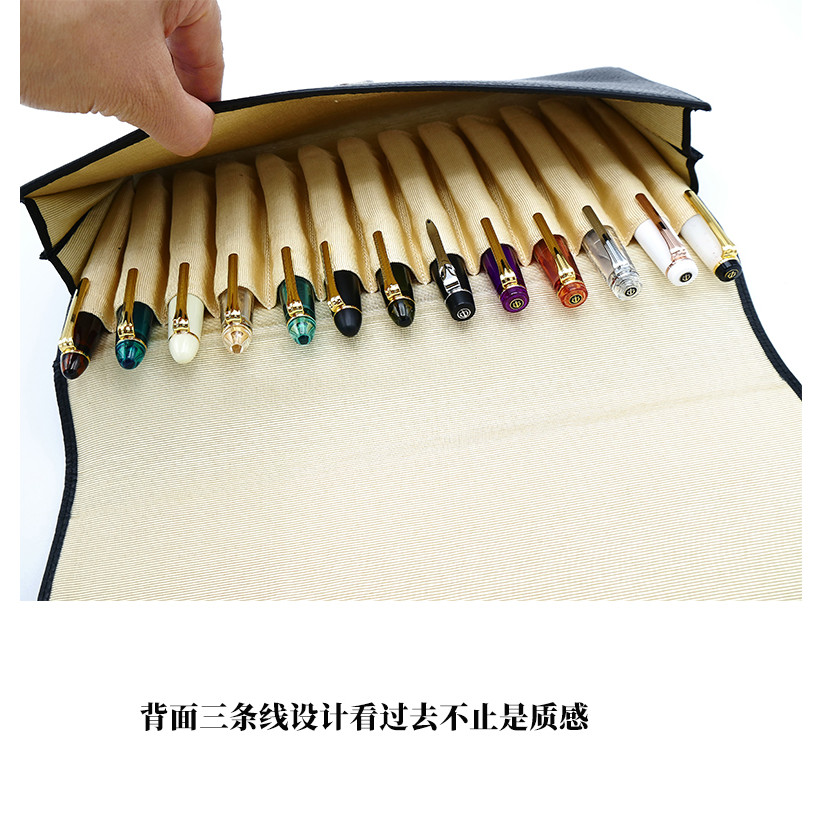 Wancher Pencil Bag Genuine Leather Fountain Pen Case Cowhide High-Capacity 13 Pens Holder Pouch Slee