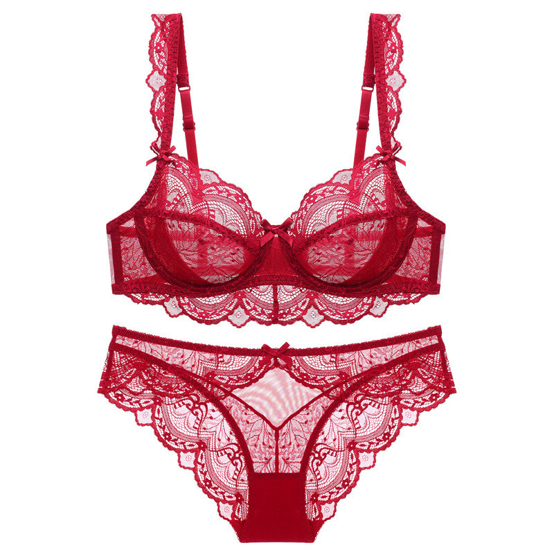 [Miss Lace]Set lingerie renda, bra push-up Prancis tipis, tanpa bantalan spons