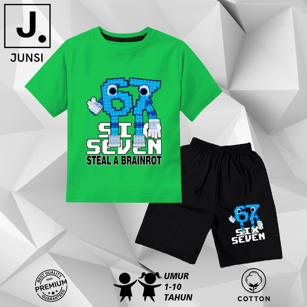 Baju Setelan Stelan Set Kaos Katun Anak Laki Laki Perempuan Anomali Six Seven 67 Brainrot Celana Pen