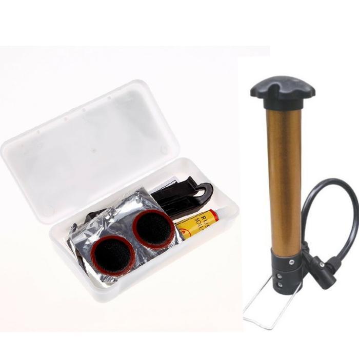 paket tambal ban sepeda + pompa sepeda / alat tambal ban bocor