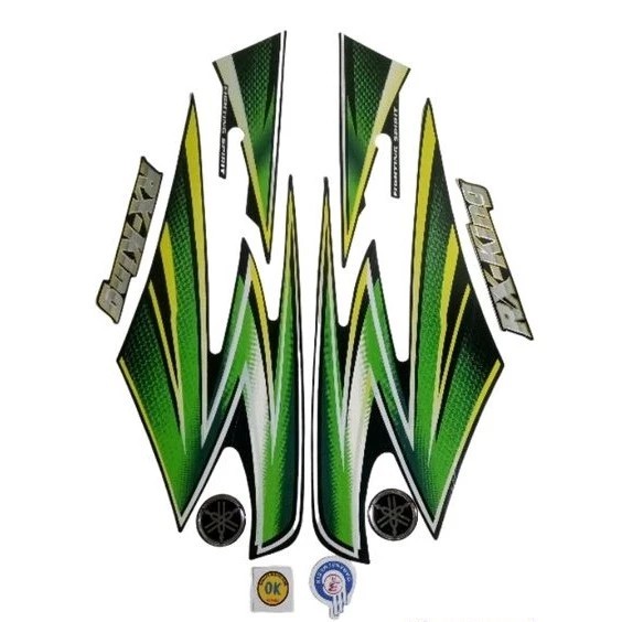 striping rx king 2003 hijau set emblem timbul, stiker lis body rx king 2003 hijau komplit emblem tim