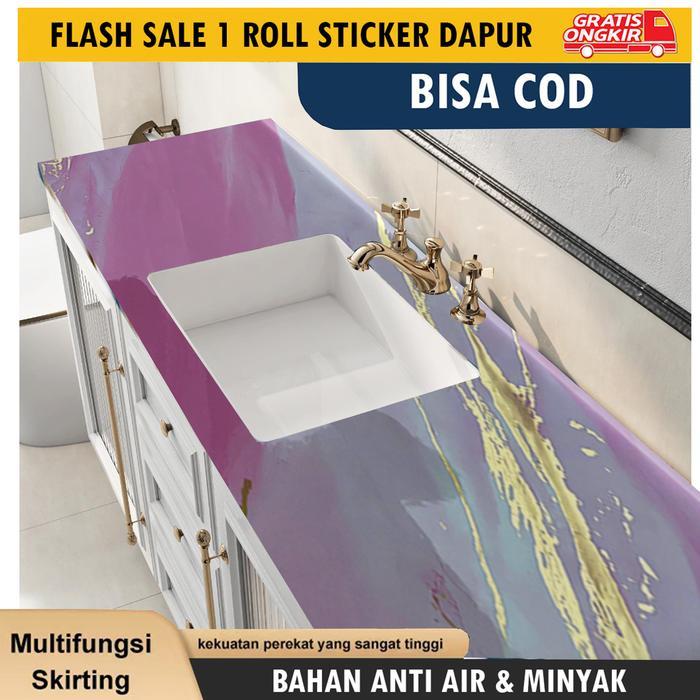 Stiker Dapur Marmer Granit Anti Minyak & Panas Panjang 3 Meter Bahan Alumunium Foil Dinding Marmer P
