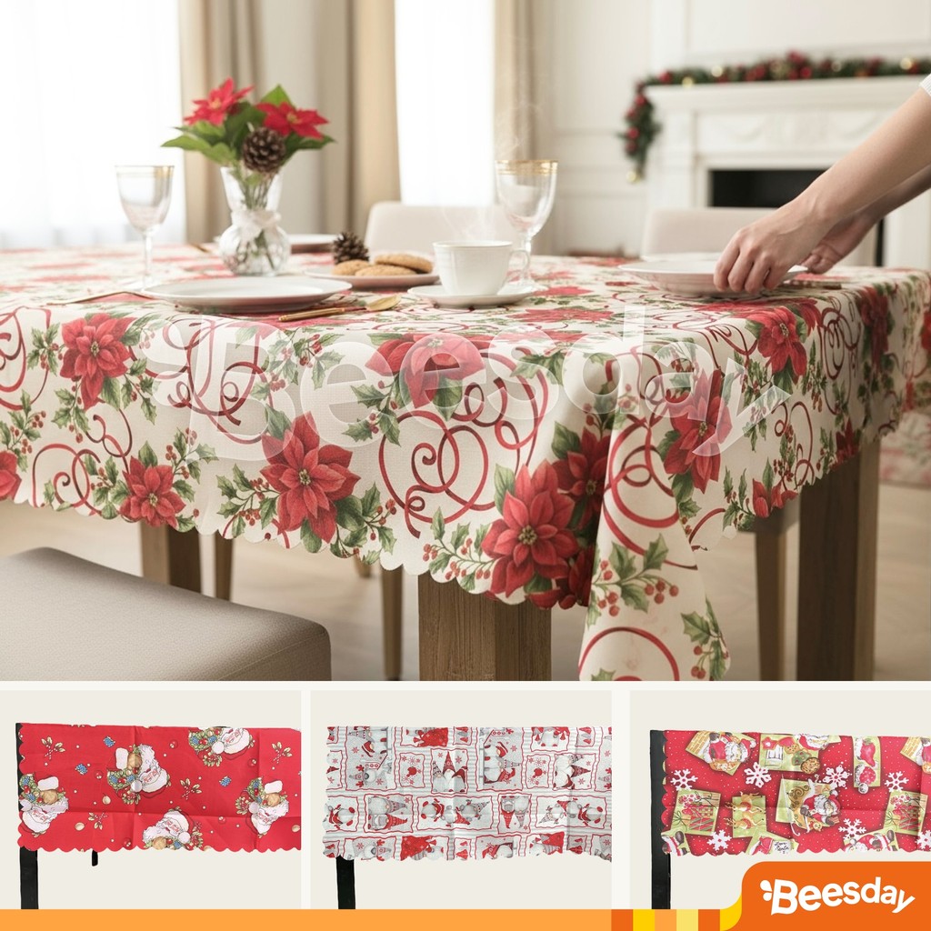 Taplak Meja Motif Natal 120x150cm | Hiasan Meja Makan Christmas | Taplak Dekorasi Rumah | Aksesori N