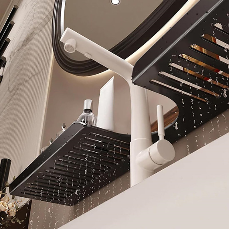 Removable Walnut Bathroom Shelf with Suction Cups NoDrill WallMounted Sink Storage