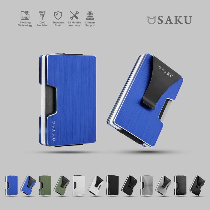 (Style Mall.id) SAKU Dompet Kartu Pria RFID Smart Wallet Card Holder Mini Metal - GREY - Blue
