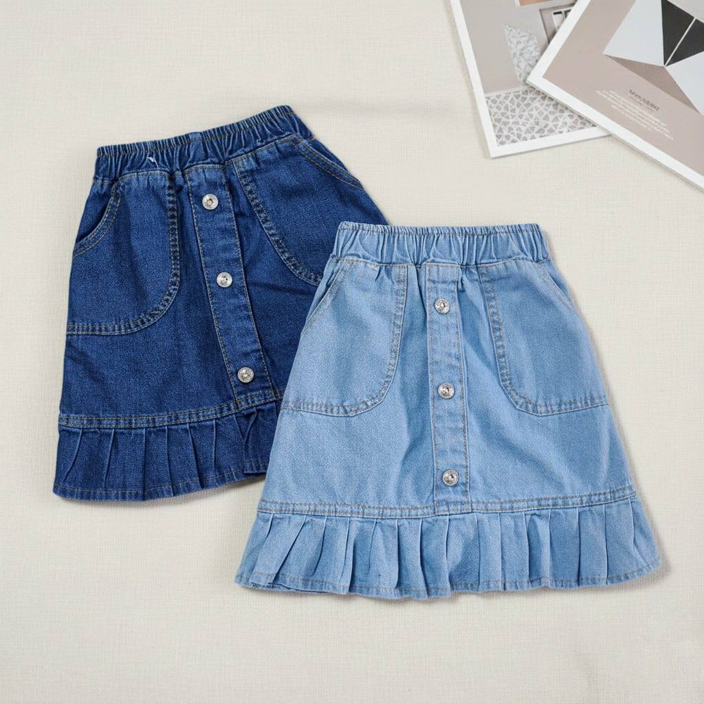 HANA Rok Jeans Ruffle Anak Perempuan 2-5 Tahun Pendek Lucu Modis Adem Dipakai Sehari-hari