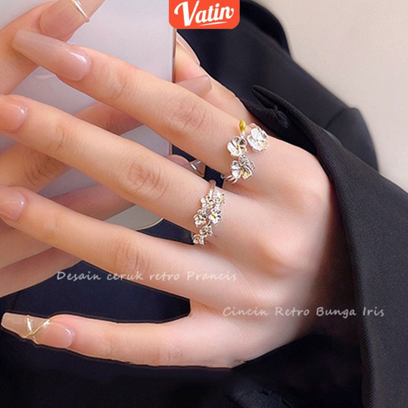 cincin bunga cincin titanium iris vintage terbuka desain bunga hias adjustable untuk wanita