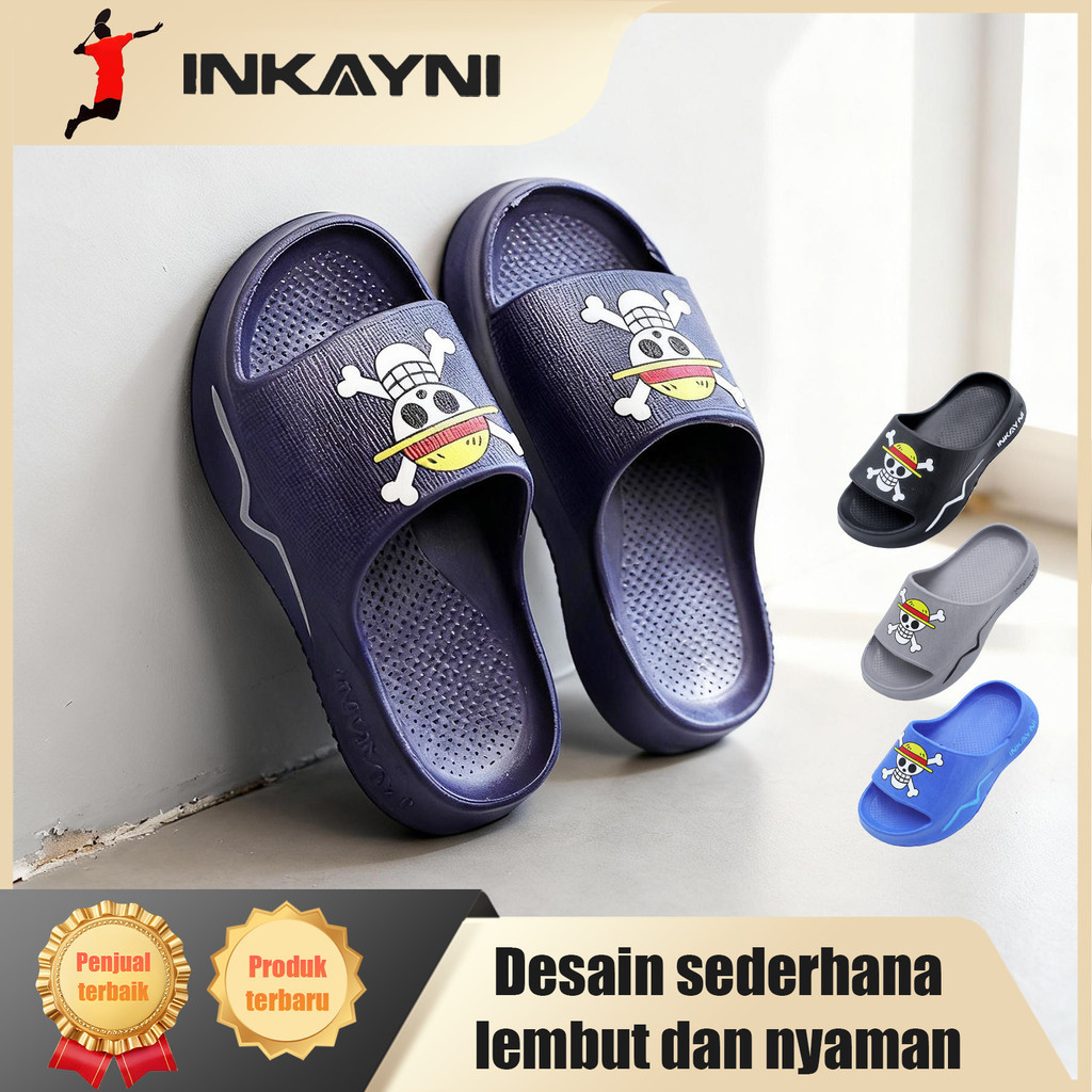 Inkayni Motif One Piece Sandal Pria Karet Empuk Anti Slip Sepatu Sandal Pria Slop Full Karet Sandal 
