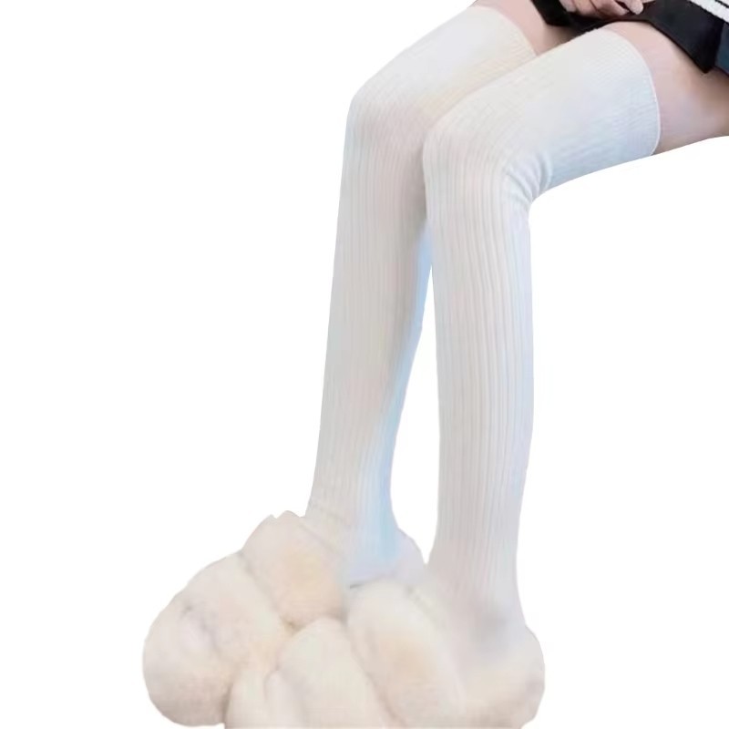 Kaos Kaki Tinggi Selutut Korean Style Desain Polos Warna Hitam Putih Kaos Kaki Panjang Tebal