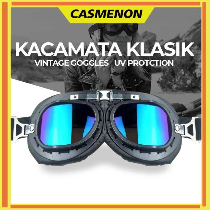 Kacamata Helm Motor Goggles Classic Harley Biru/Bening - Biru
