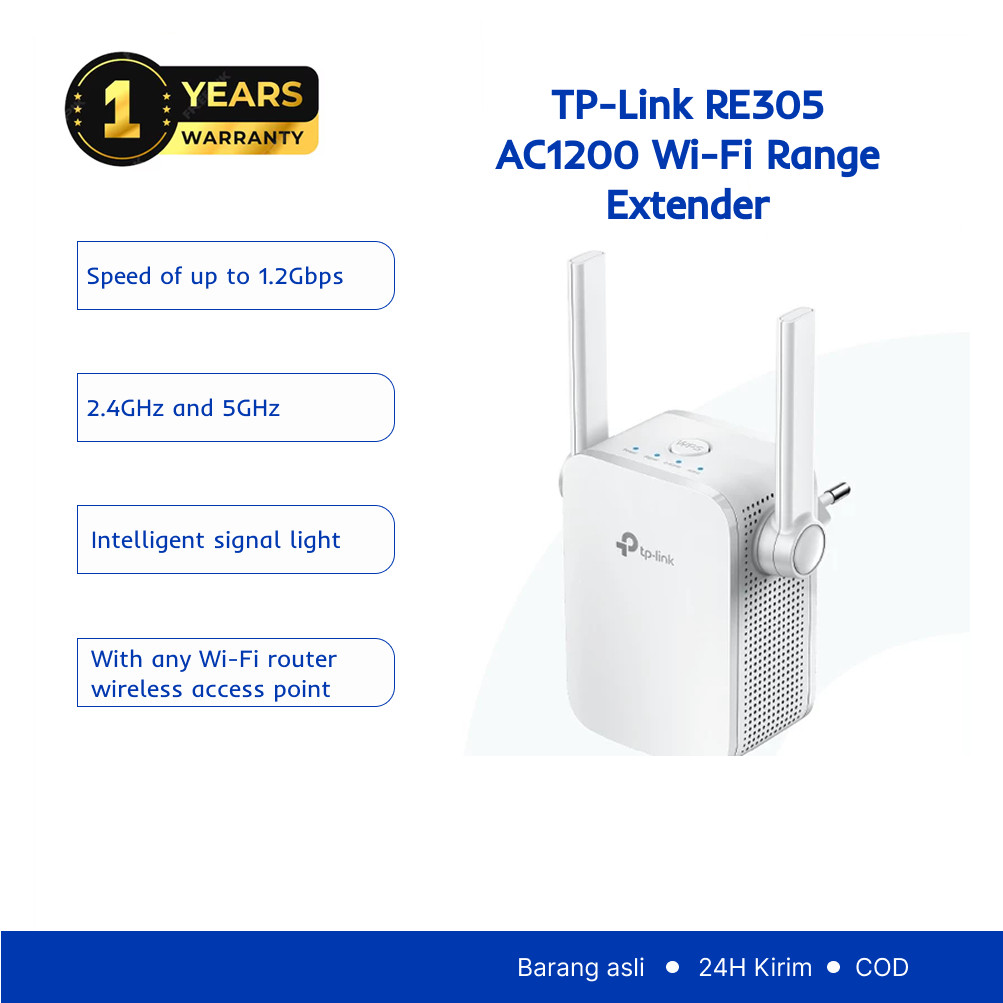 TP-Link RE305 | AC1200 WiFi 5 Extender | Penguat Sinyal | Repeater | Dual Band | Mesh | Access Point