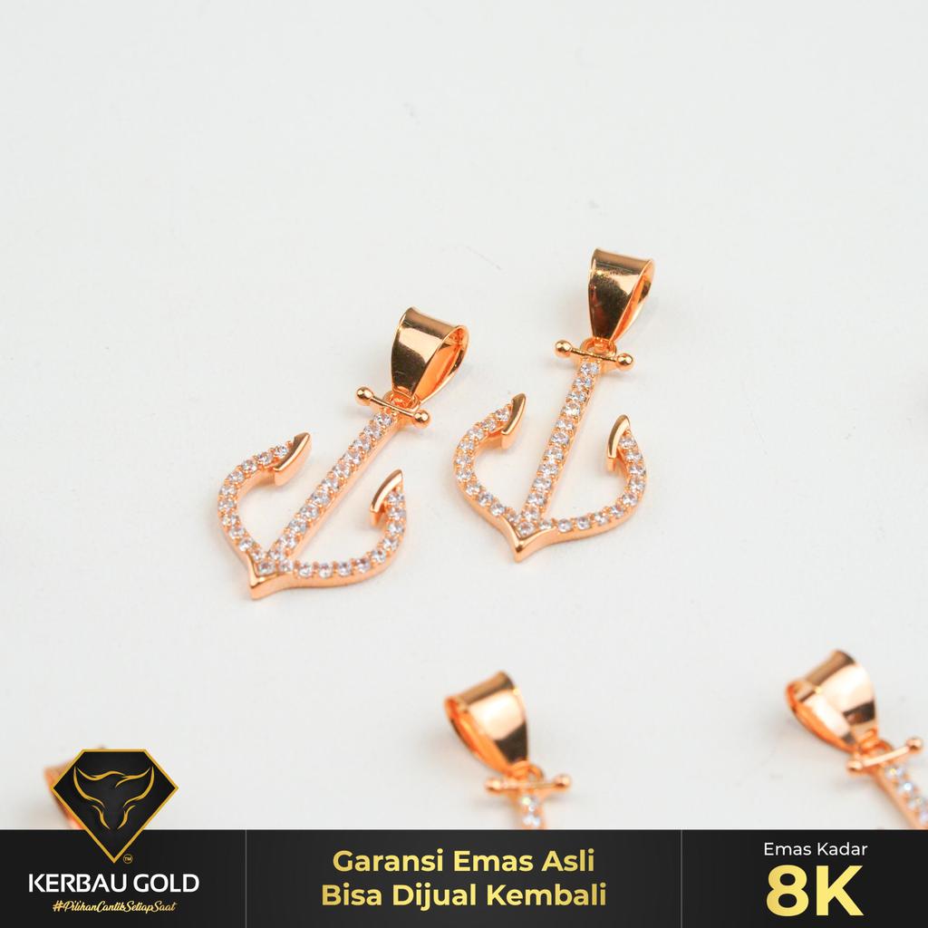 [Kerbau Gold] Liontin Emas Jangkar Look Diamond 8K - Emas Asli 100%