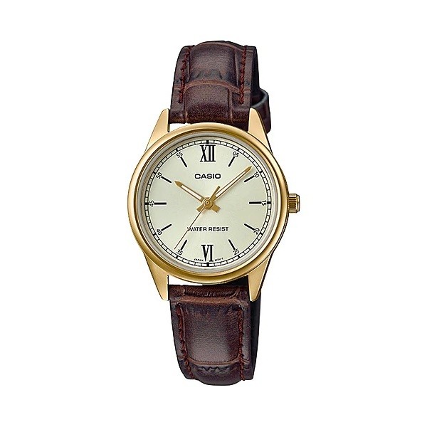 ORIGINAL Casio General LTP-V005GL-9B Jam Tangan Kulit Wanita Gold Emas Kulit CS1