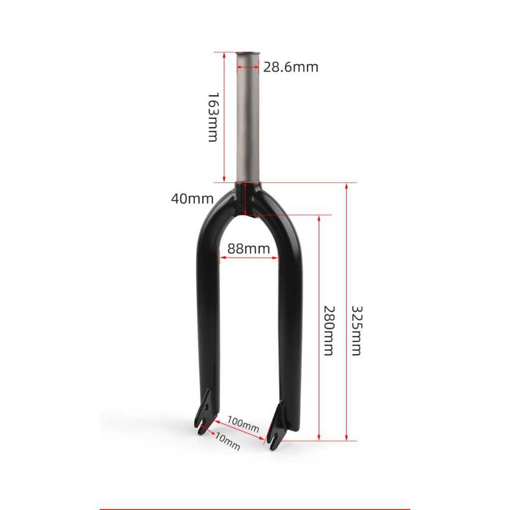 POLSO Garpu Depan BMX 20 inch CR-MO 28.6 x 163mm Front Fork Black Chrome Chromoly 1-1/8 Threadless A