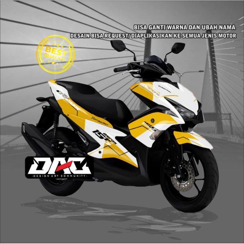 Stiker Motor sticker Decal Full body grafis simple aerox kuning putih Murah Berkwalitas