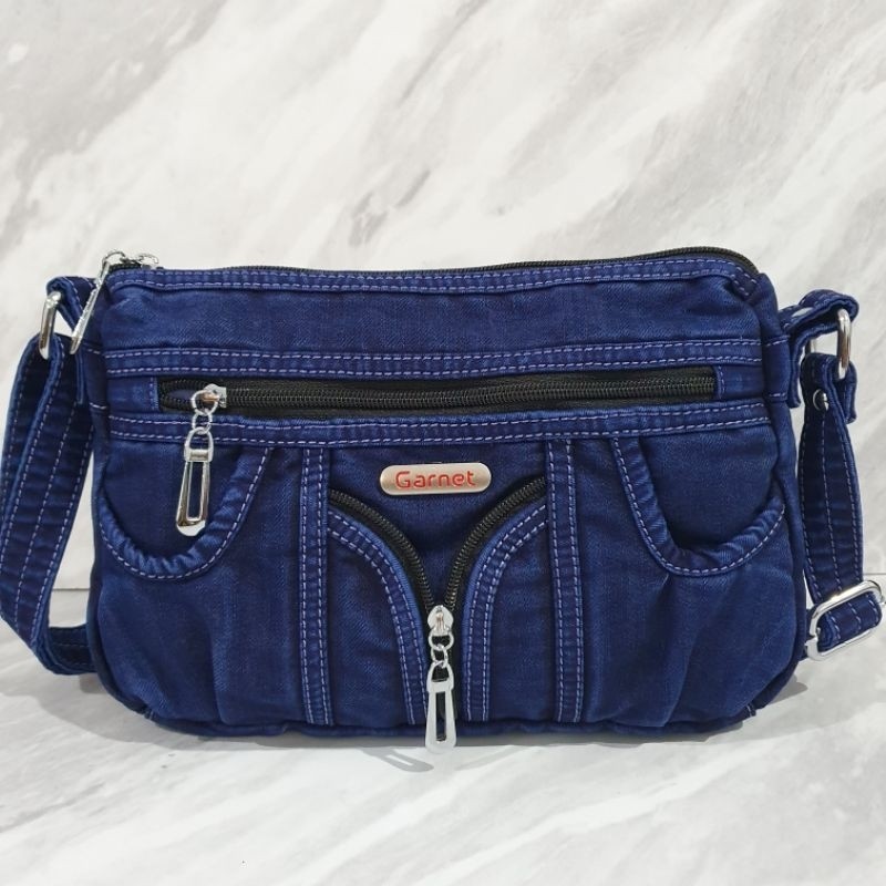 tas selempang wanita bahan jeans denim