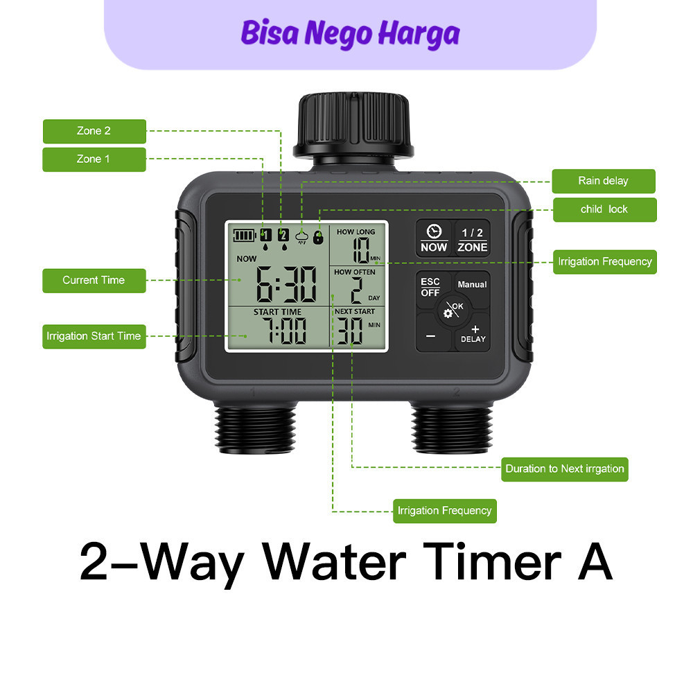 KKC 1/2-outle Automatic Irrigation Programmer Automatic Irrigation Timer Watering System Garden Wate
