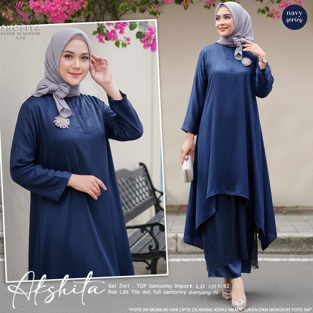 SHOFIYA OFFICIAL STORE AKSHITA / DEVIKA ONESET SETELAN WANITA MUSLIM TERBARU  POLOS ROK LILIT ANGGUN