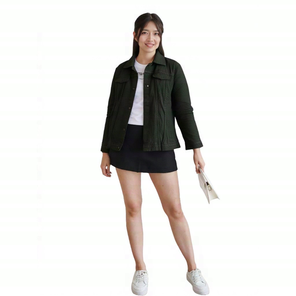 F.W.D Jaket denim cewek oversize Jaket jeans wanita Jaket denim wanita keren Jaket wanita hitam