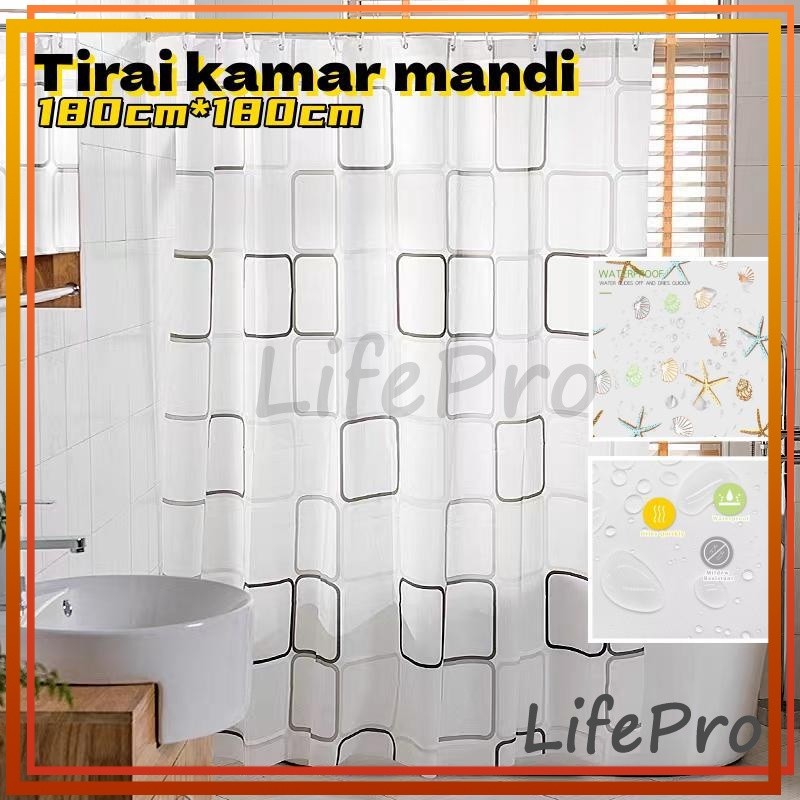 Lifepro PEVA Tirai Shower Bathup Anti Air 180 x 180cm + Ring Hook Tirai Plastik Anti Jamur Tirai Kam