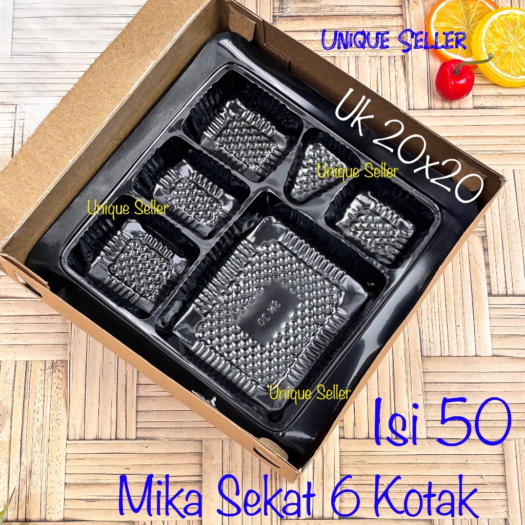 [Isi50] Mika Sekat 6 Uk 20x20 cm Hitam untuk Dus Nasi 20x20cm Mika Sekat 6 Lauk isi 6 Kotak Uk 20 cm