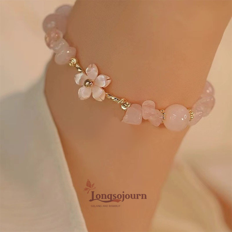 COD Gelang Batu hancur Bunga sakura Gelang Niche Kristal Manik Bunga Manis-LSJ