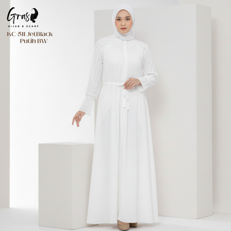 Abaya Gamis Putih Mewah Lebaran Terbaru Jetblack Ori Klok Mayung LD Lebar Zipper Syari Umroh 511