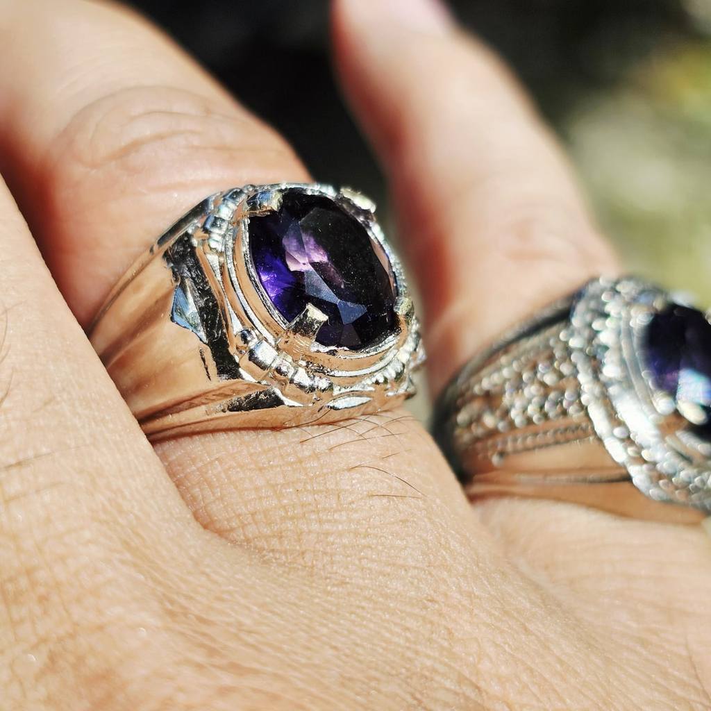 BISA COD. Cincin Batu Akik Kecubung Wulung Ungu model Cutting Diamond Crystal / Cincin Alpaka Super 