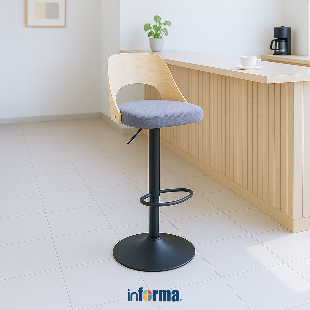 Informa Aucy Kursi Bar Fabric Natural Bar Stool Kursi Kafe Bartending Furniture Ruang Makan Bangku M