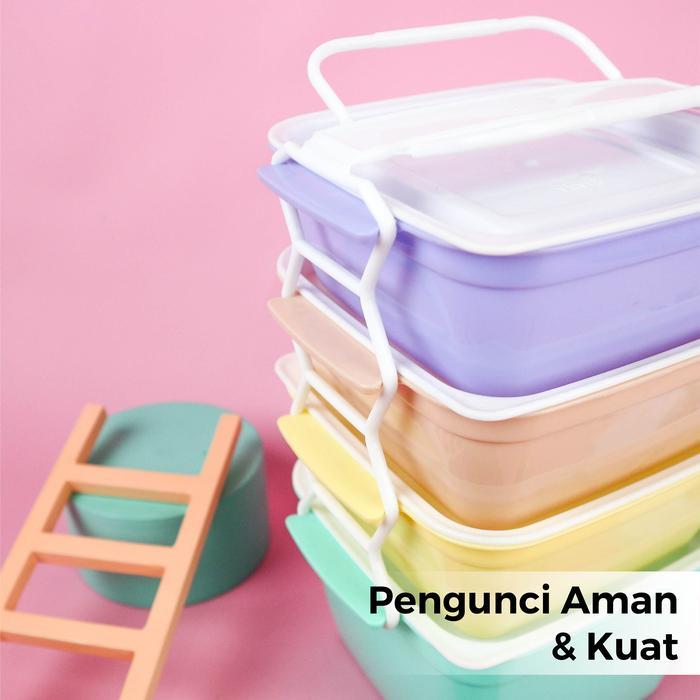 [AFF10] Rantang Susun 4 Korea Viral - Rantang Plastik Tebal 2500 ML, Warna Pastel, Tempat Bekal, Han