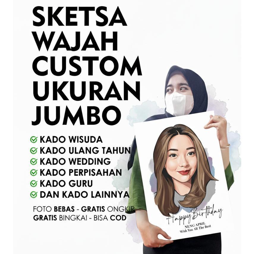 Kado Foto vector wajah Custom ( 1HARI JADI) Gratis Frame, Buat kado wisuda Ulangtahun pacar, kado an