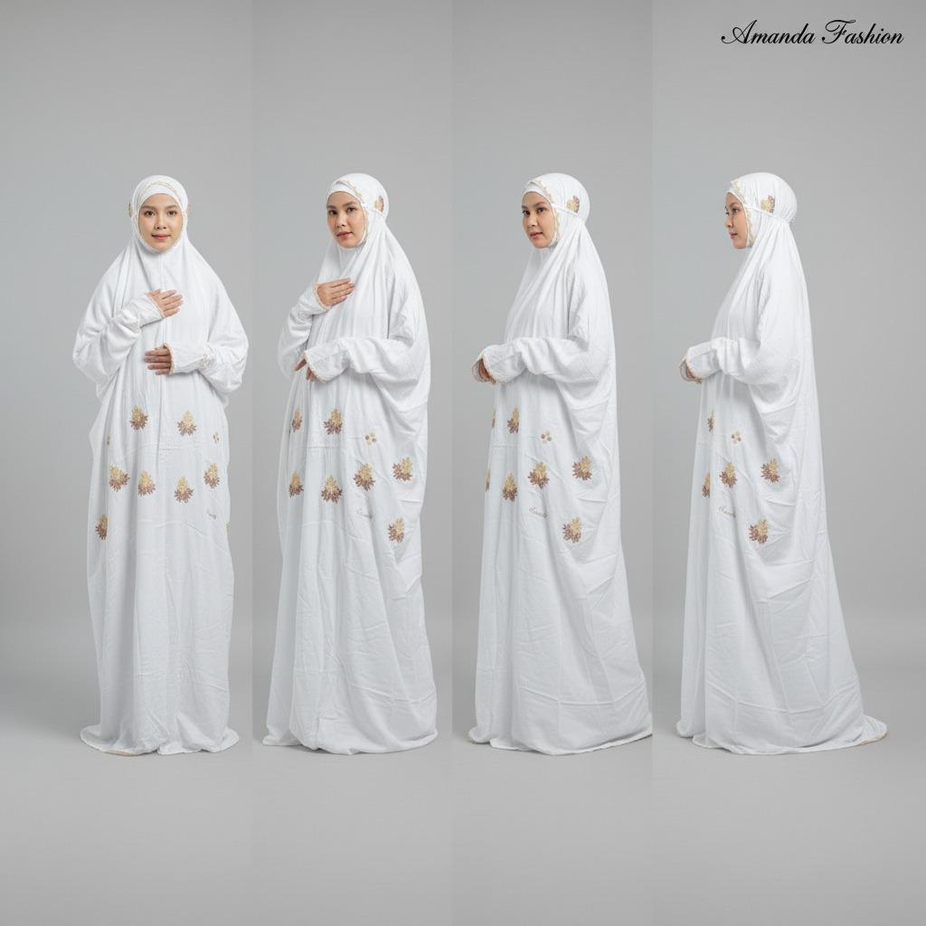 Mukena Amanda Milha Putih Polos Rayon Twill  Bordir (Free Pouch, Goodie Bag)