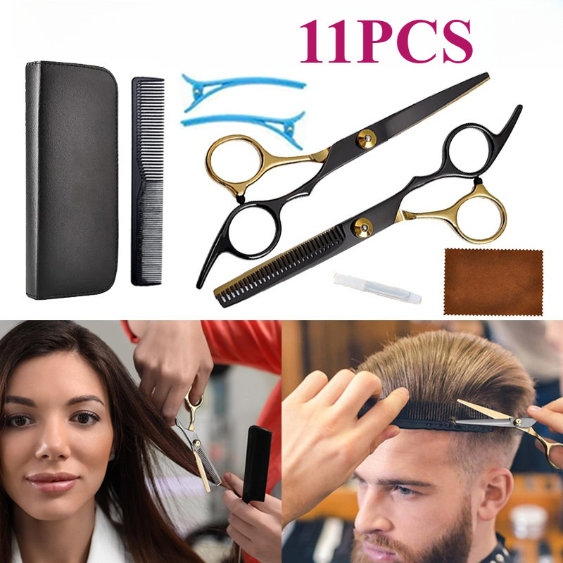 11PCS Gunting Rambut Original Ergonomis Gunting Potong Rambut Salon Barber Stainless