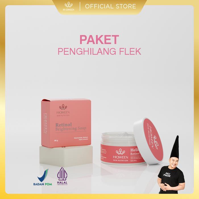 PROMO HIQWEEN PAKET PENGHILANG FLEK (RETINOL NIGHT GEL + RETINOL BRIGHTENING SOAP) Perawatan Wajah  