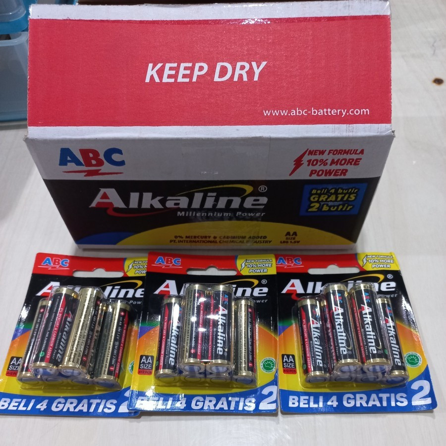 Baterai ABC Alkaline A2 AA 4+2 / Baterai jam A2 1 box isi 12 card Original  ( 1 BOX )