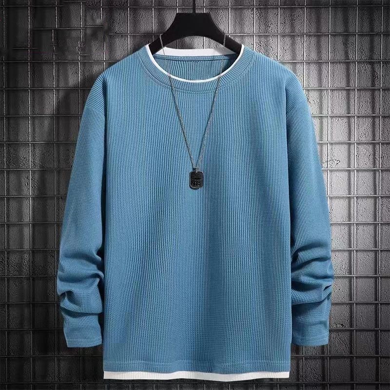 Men's Waffle Sweatshirt/Gray Round Neck Autumn Base Shirt Top