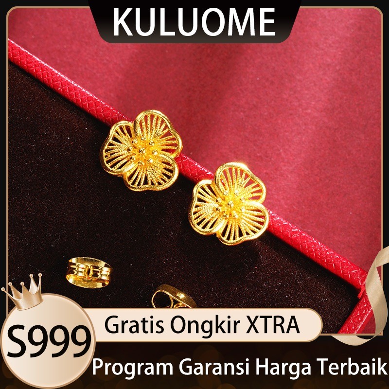 KULUOME Anting Emas Vietnam Pasir Emas Bunga Plum Kepingan Salju Kerajinan Sutra Hadiah Kuning untuk