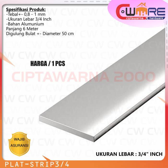 List Plat Strip Flat Bar Alumunium Kontruksi Rumah Tangga 3/4" Inch Panjang 6 meter - CWTT